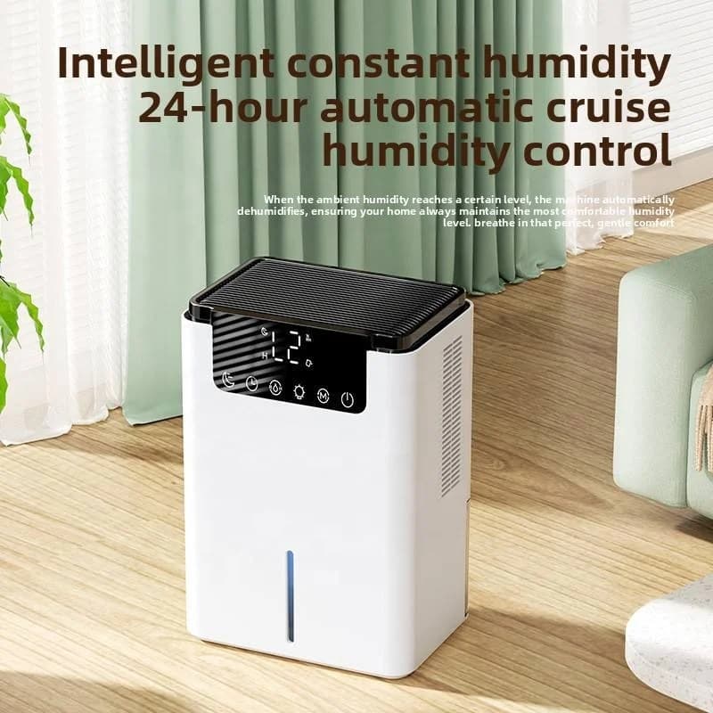 高性能ポータブル除湿機、LED表示水位インジケーター搭載、自動オフ機能、小型スペース向け静音除湿器
