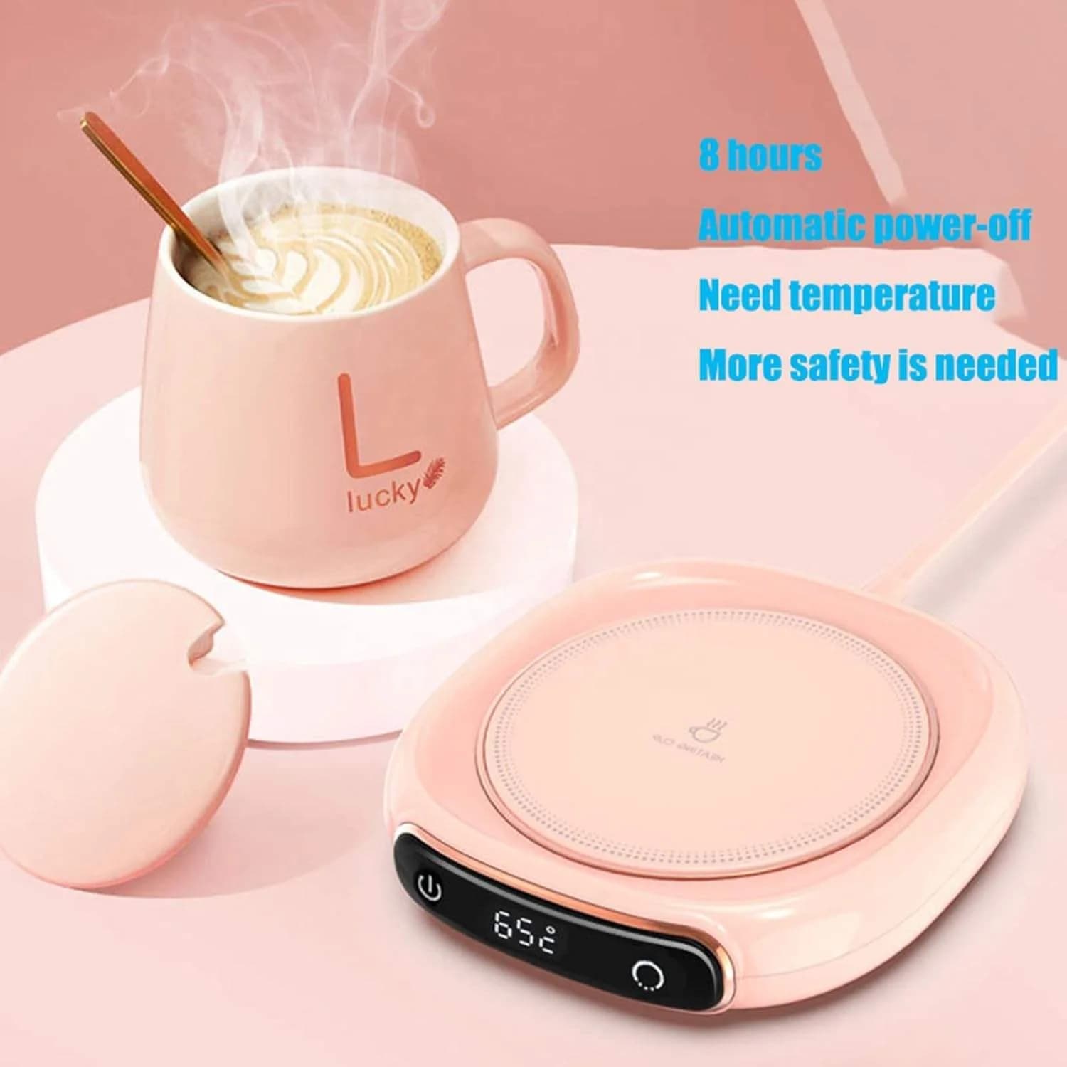 Black Electric Cup Heater Pad 65°C Constant Temperature Beverage Warmer with Touch Control LED Screen