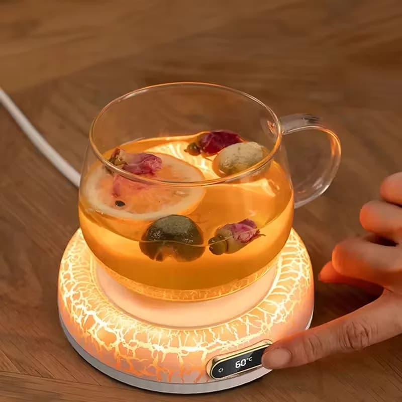 ブラックマーブル調カップヒーターパッド 温度調節機能付き Beverage Warmer LED显示屏 デスク・オフィス向け