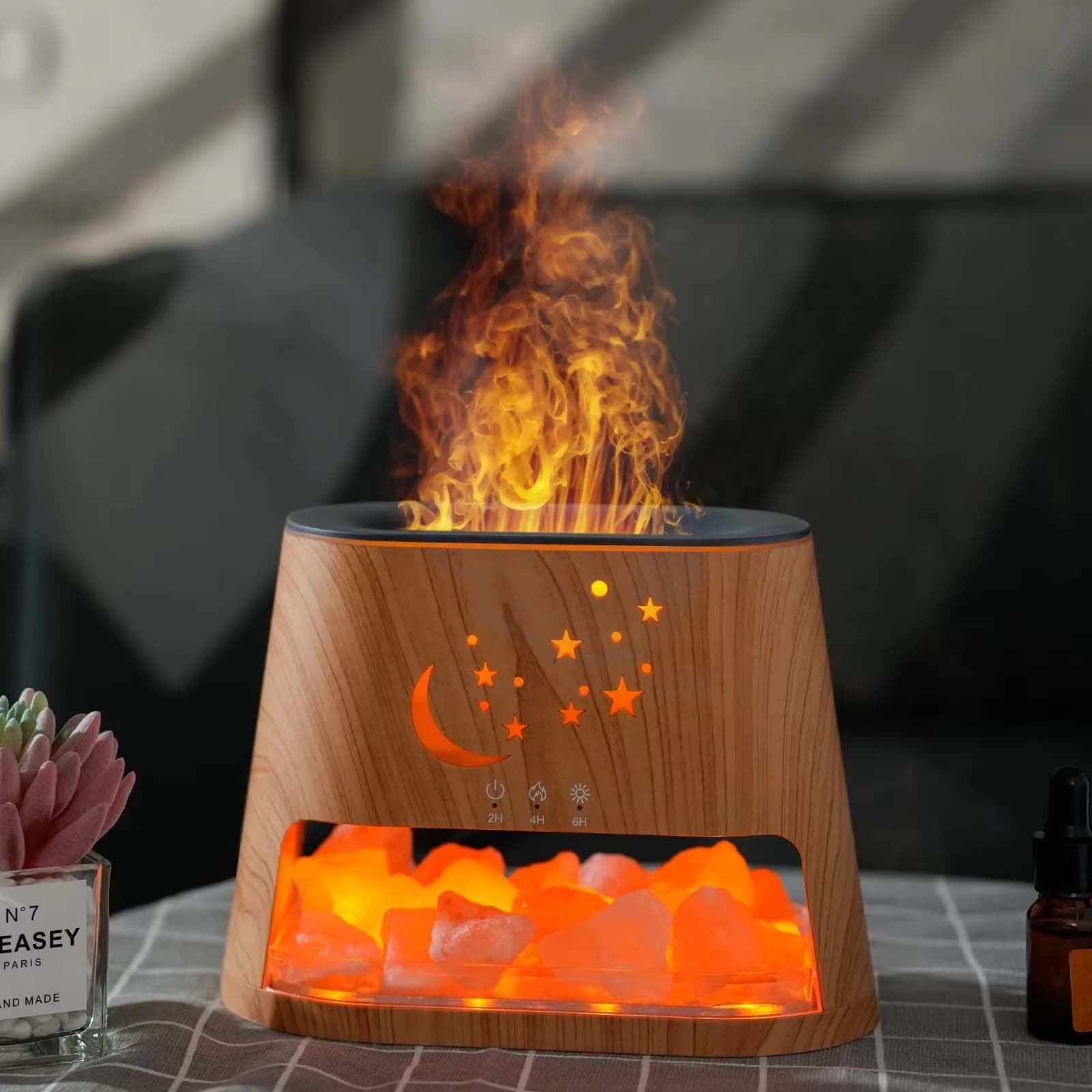 ナチュラルクリスタル岩塩uranteアンビエントランプ、寝室用加湿器カラフルフレームエッセンシャルオイルディフューザー